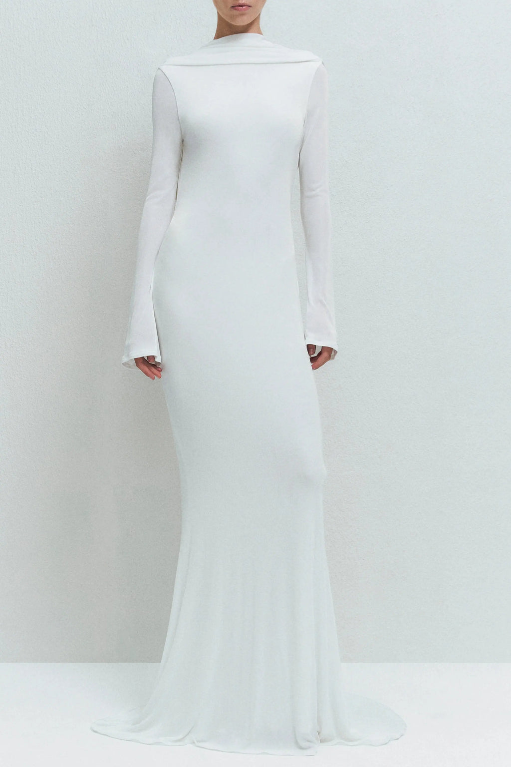 gloria DRAPED BACKLESS JERSEY MAXI DRESS in white Avalabel