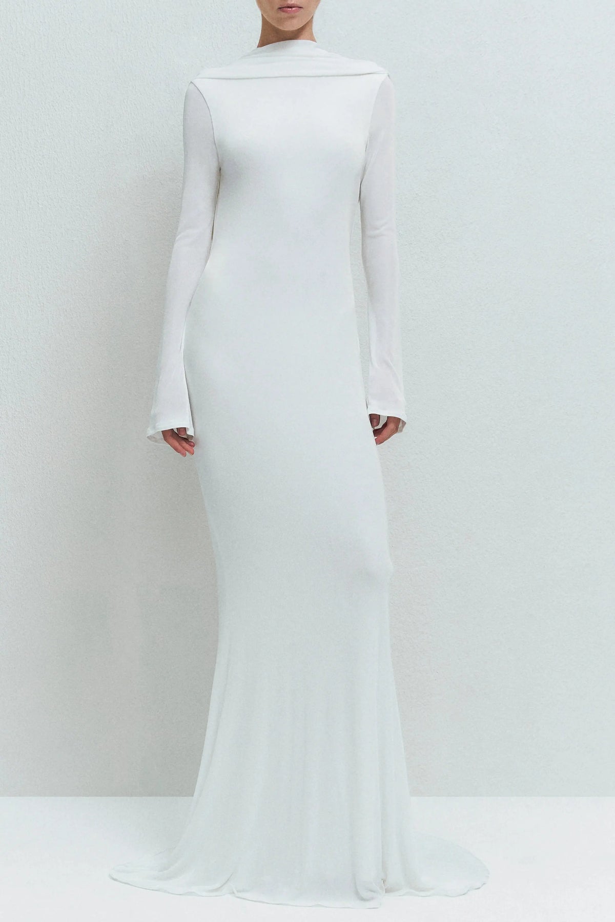 gloria DRAPED BACKLESS JERSEY MAXI DRESS in white Avalabel