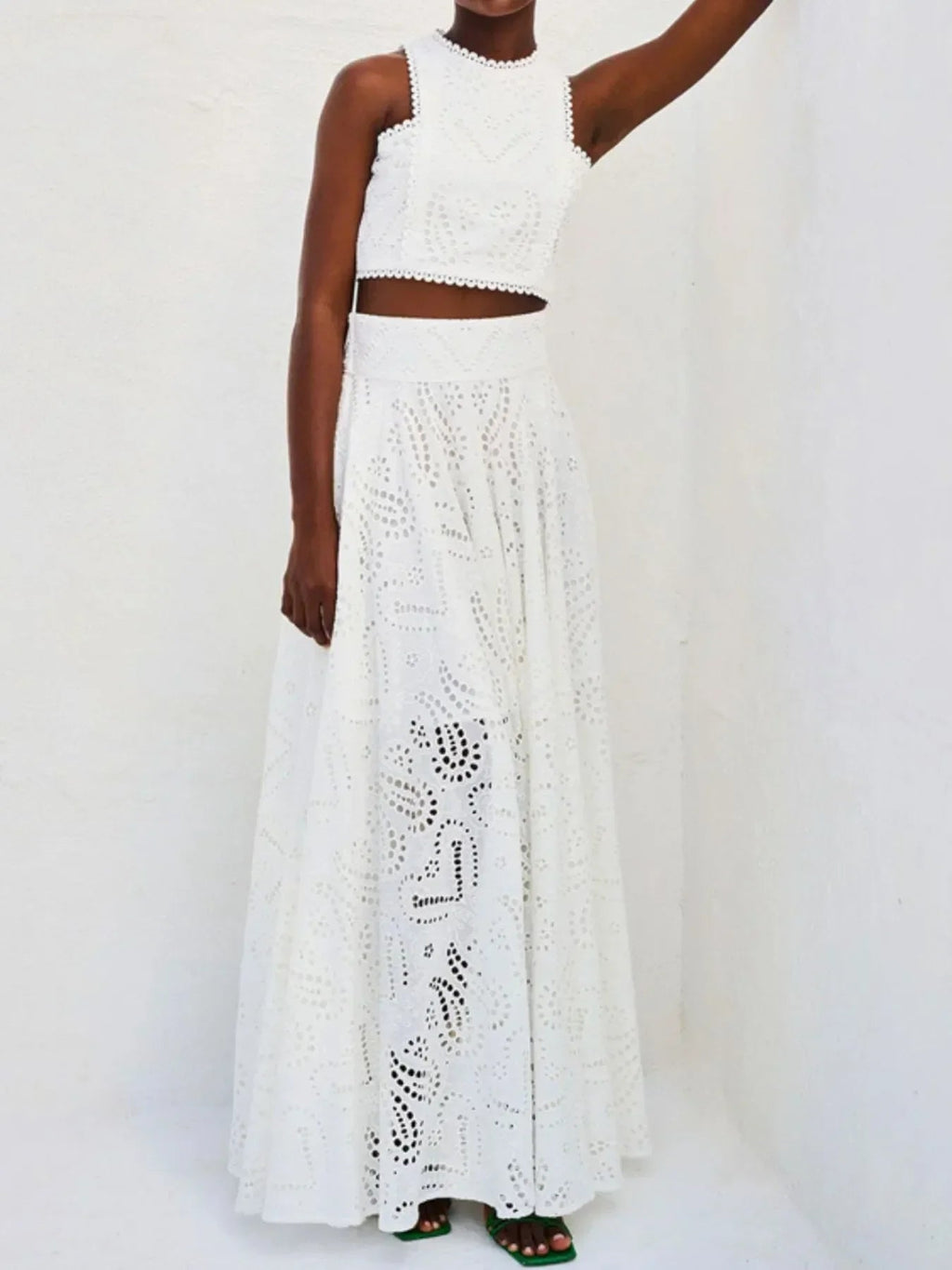 Eyelet Lace Top and Maxi Skirt Set Avalabel