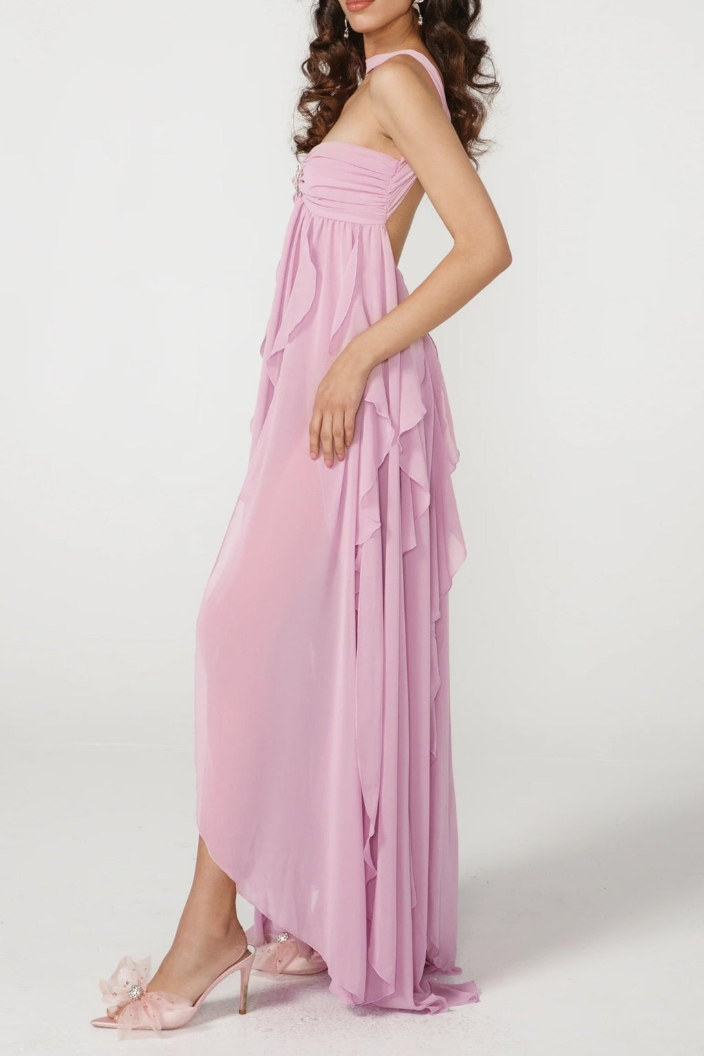 LACE IRREGULAR MAXI DRESS IN PURPLE Avalabel