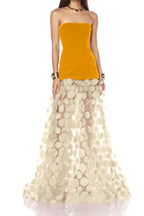 Nodin Strapless Dot Mesh Maxi Dress in Orange Avalabel