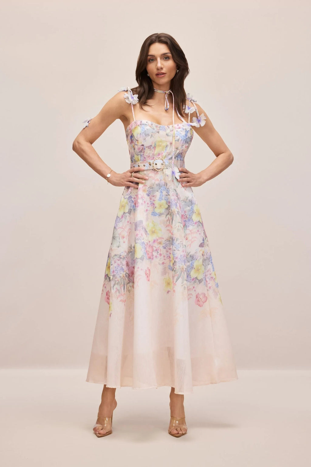 Emily Floral Printed Strap Corset Maxi Dress Avalabel