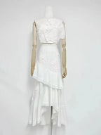 Nina Ruffled Strapless Top Floral Embroidered Mermaid Skirt Set - White Avalabel