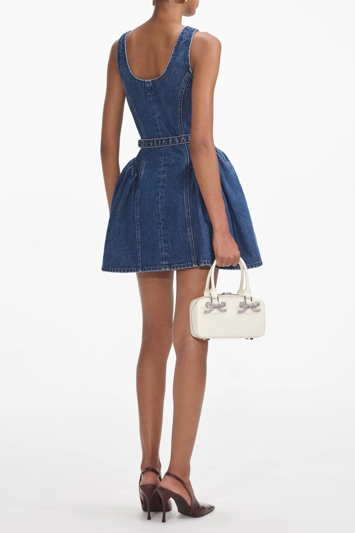 Flared Denim Mini Dress in blue Avalabel
