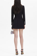 viola black Square Neck Rhinestone Pleated Mini Dress Avalabel