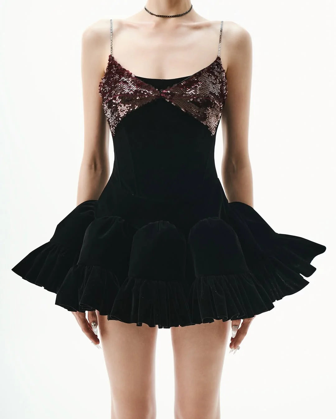 evangeline sequin embellished mini dress in black Avalabel