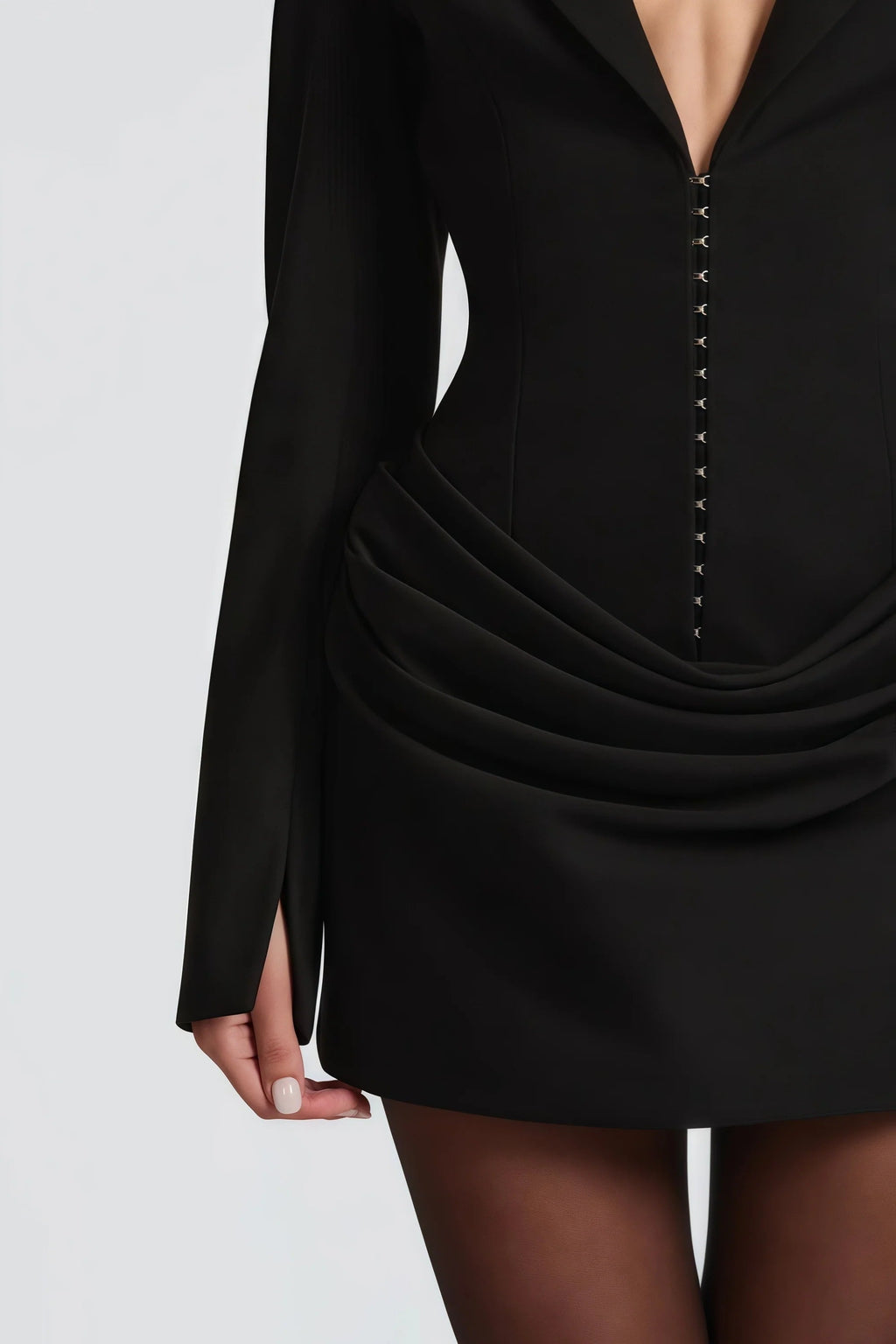 amelia v-neck ruched Blazer Mini Dress in black Avalabel