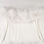 White Strapless faux fur slim mini dress Avalabel