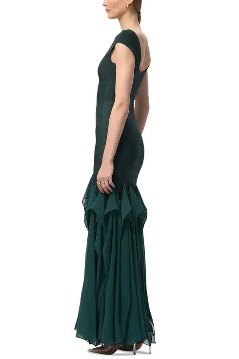 Murray Ruffled Mesh Bodycon Bandage Maxi Dress in Green Avalabel