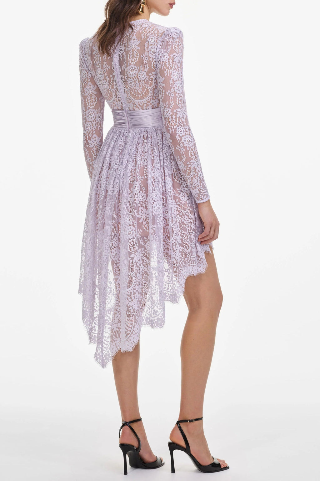 sabrina Lilac long sleeve Lace Satin Mini Dress Avalabel