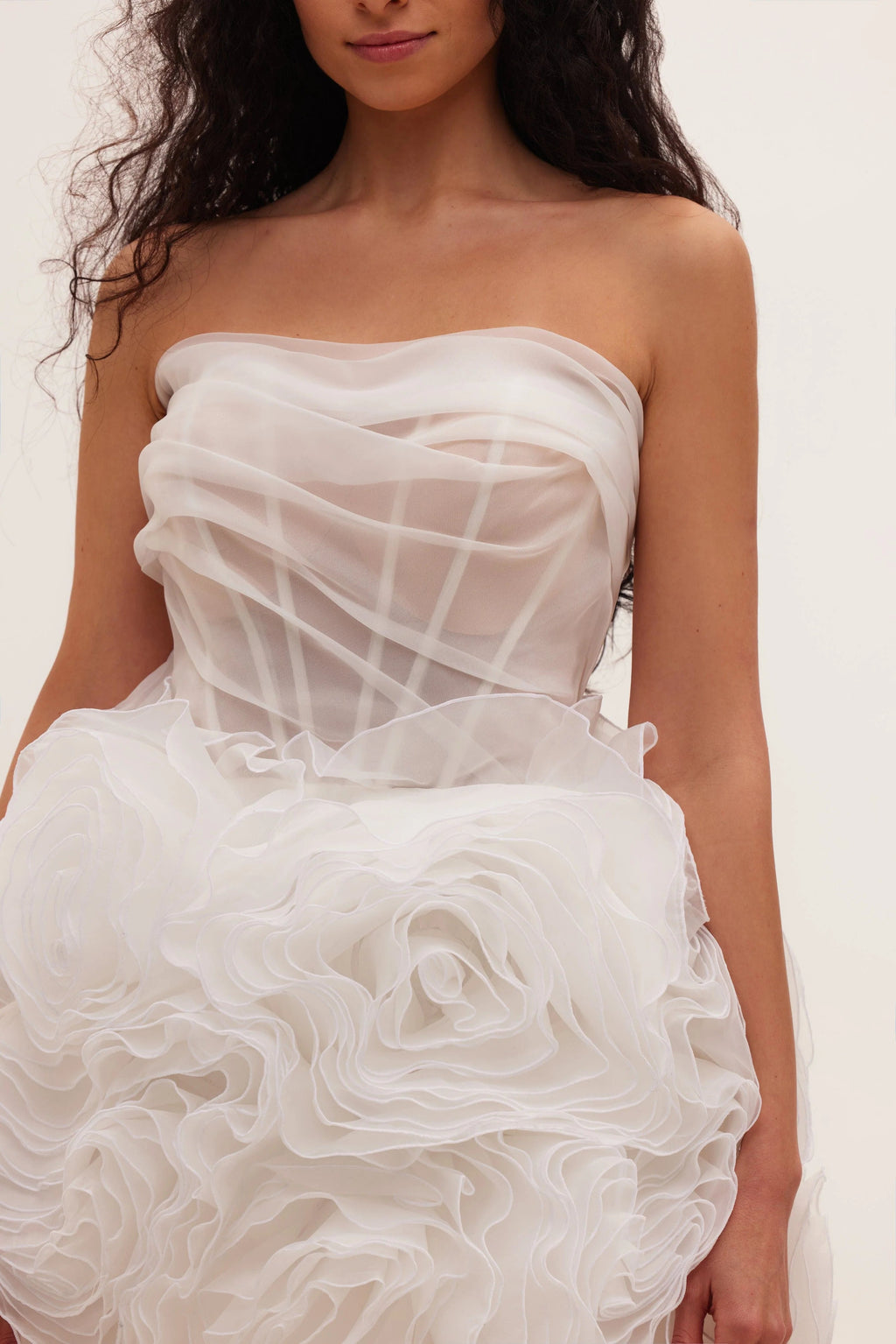 Georgia Appliquéd Organza White Mini Dress Avalabel