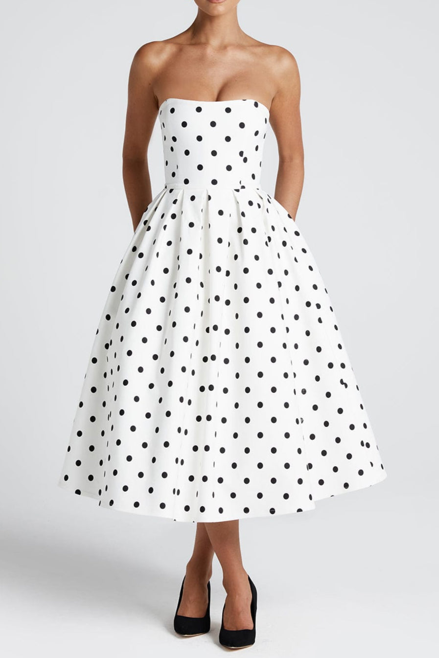 Edith Midi Dress - Black Polka Dot Print Avalabel
