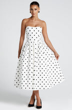 Edith Midi Dress - Black Polka Dot Print Avalabel