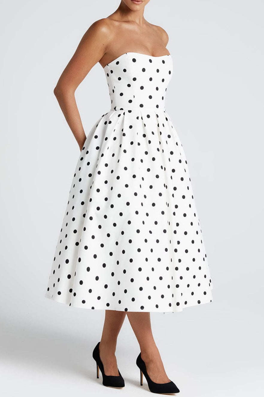 Edith Midi Dress - Black Polka Dot Print Avalabel
