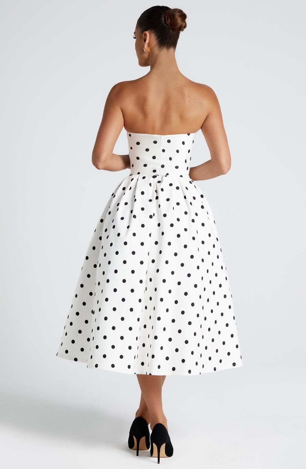 Edith Midi Dress - Black Polka Dot Print Avalabel