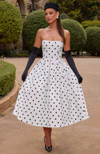 Edith Midi Dress - Black Polka Dot Print Avalabel