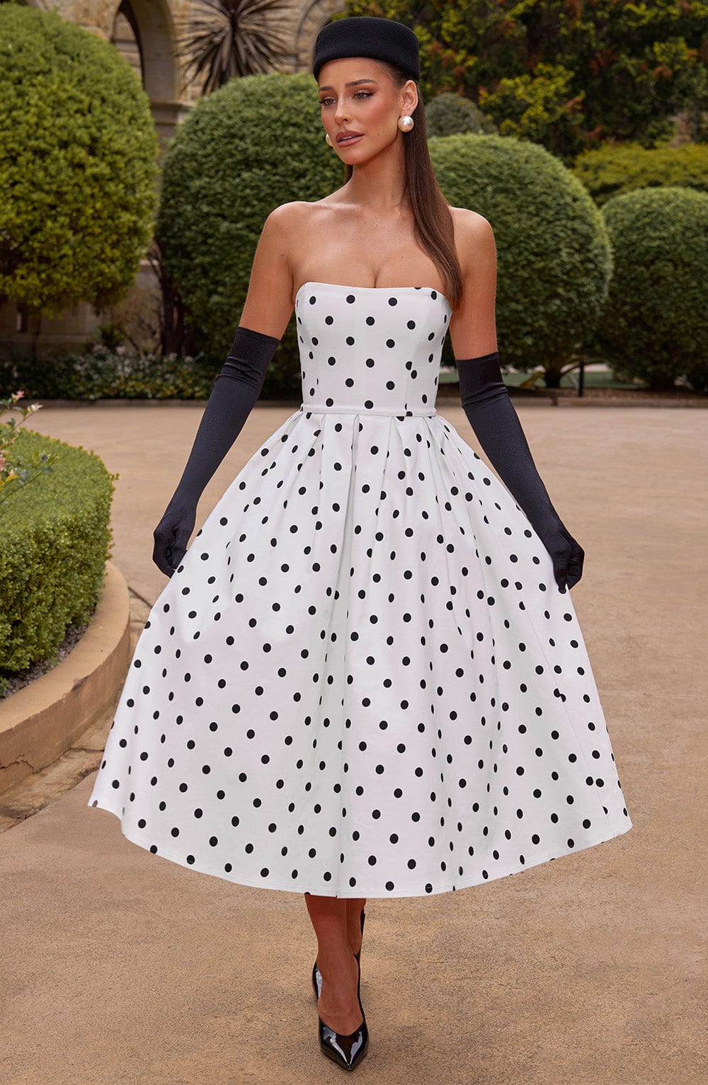 Edith Midi Dress - Black Polka Dot Print Avalabel