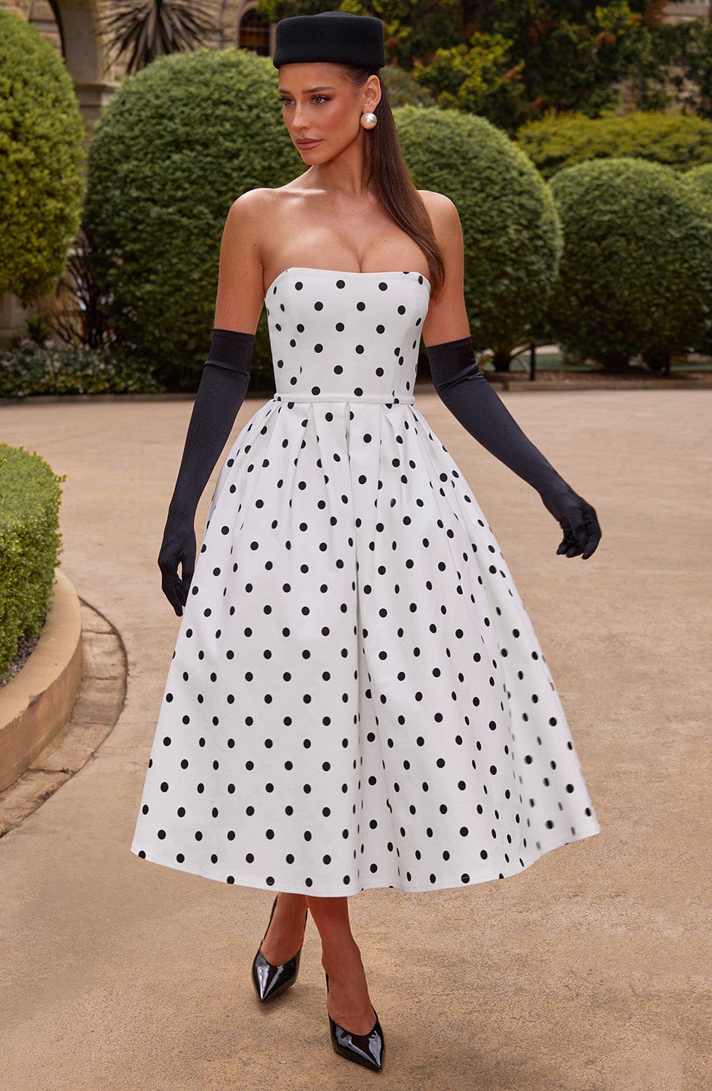 Edith Midi Dress - Black Polka Dot Print Avalabel