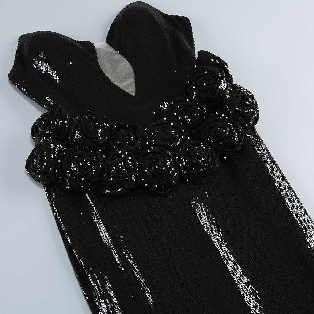 Vivien off-Shoulder Sequin Prom Maxi Dress in Black Avalabel