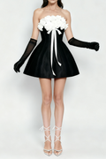Gladys Strapless 3D Floral Corset A-Line Dress in Black Avalabel