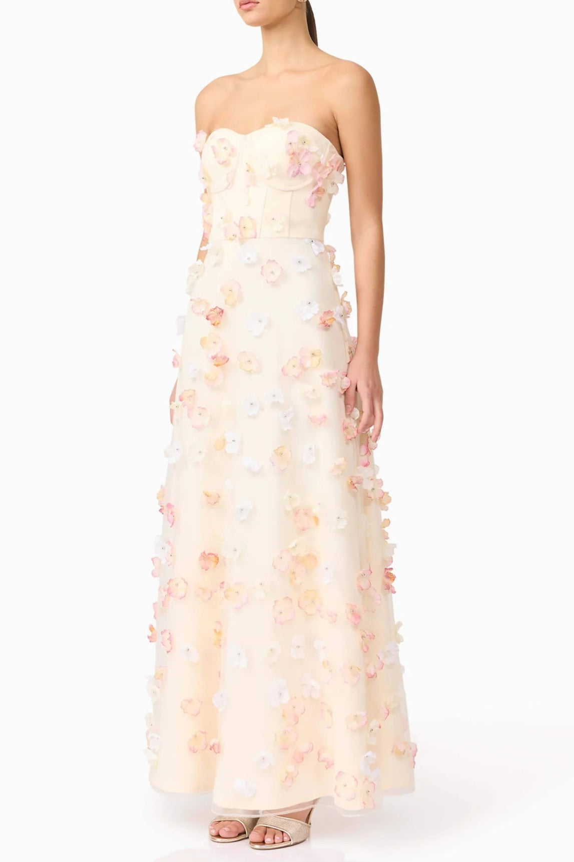 Off-Shoulder Embroidered Maxi Dress in Apricot Avalabel