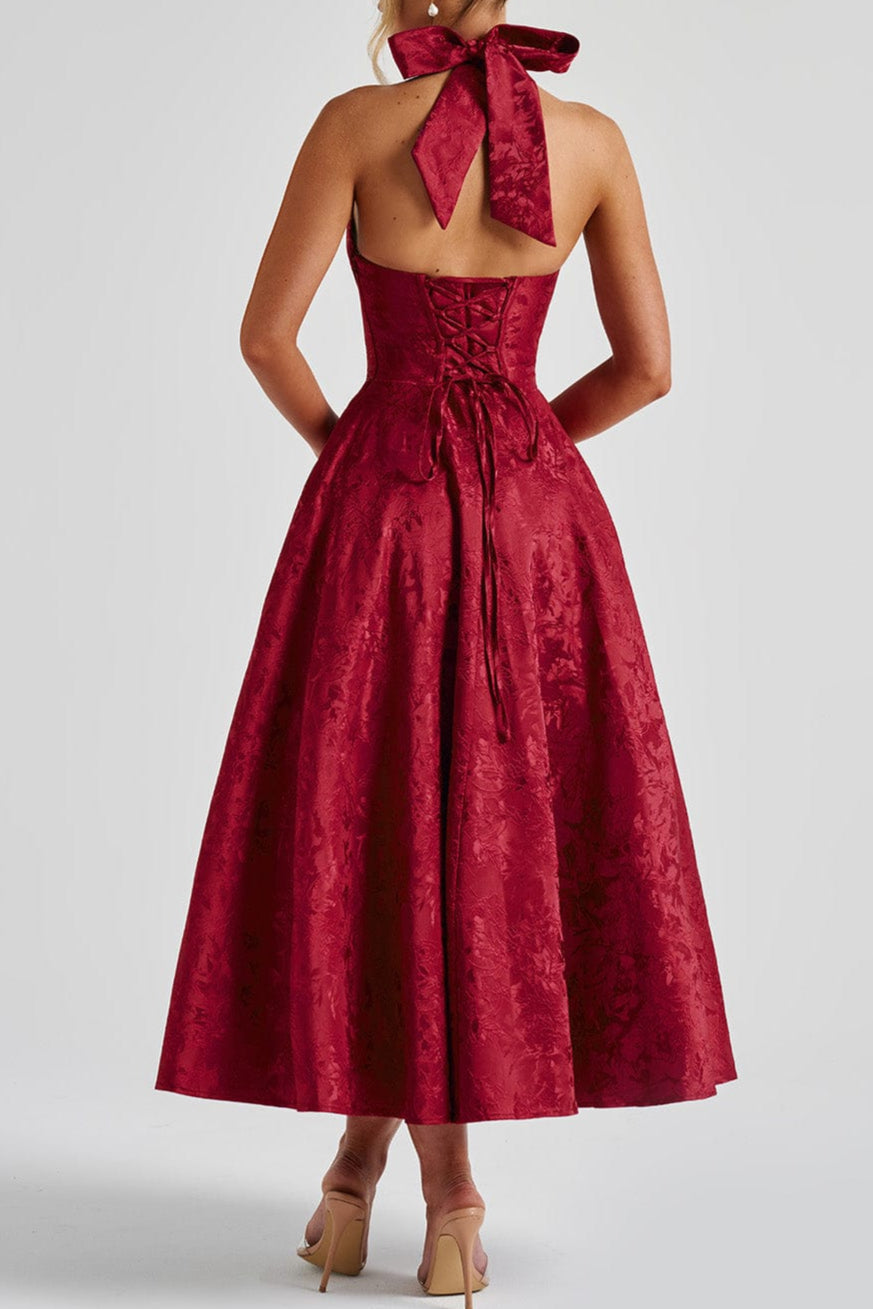 Effie back bow Midi Dress - Red Avalabel