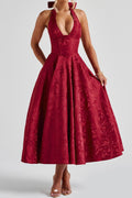 Effie back bow Midi Dress - Red Avalabel