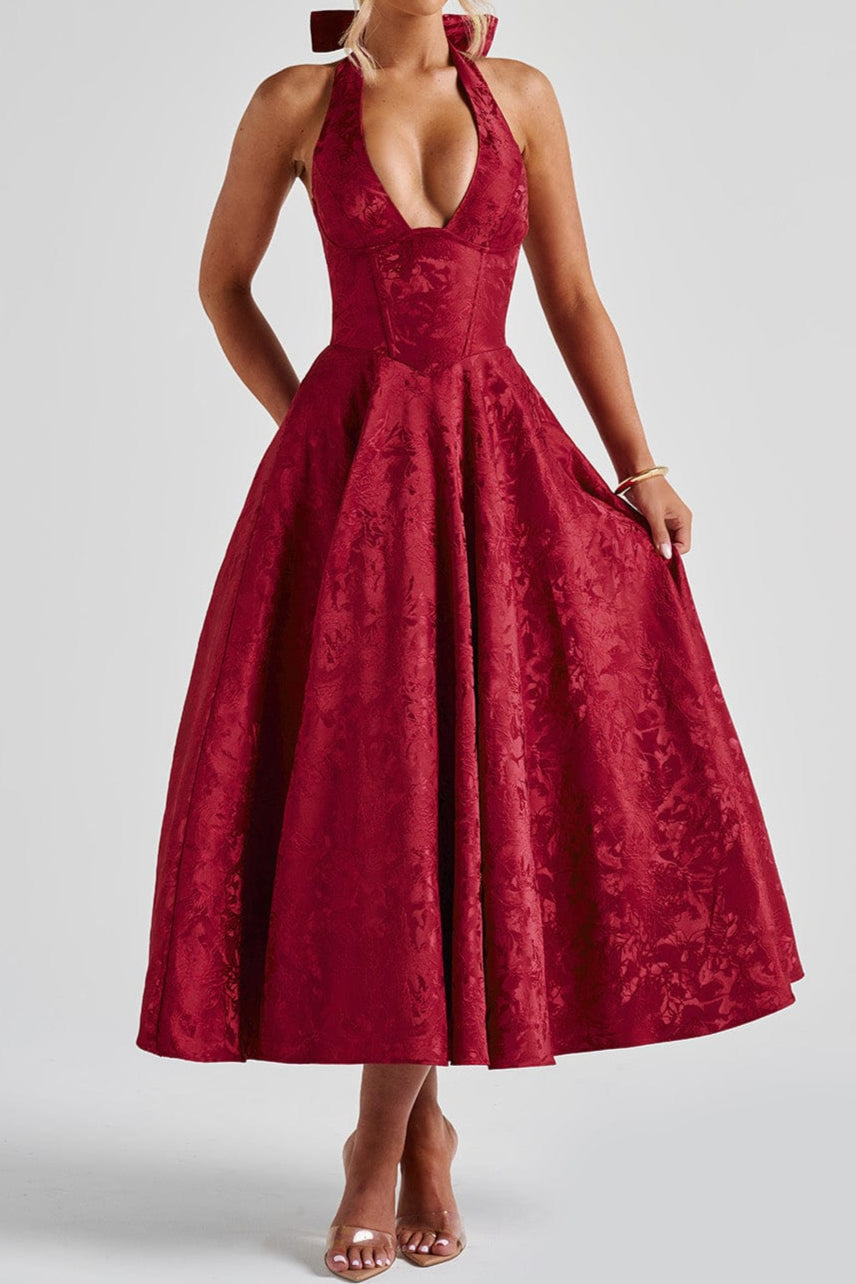 Effie back bow Midi Dress - Red Avalabel