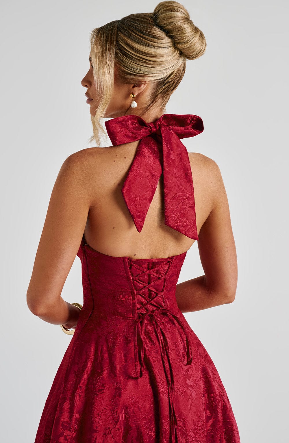 Effie back bow Midi Dress - Red Avalabel