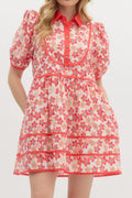 Floral Print Collared Mini Dress Avalabel
