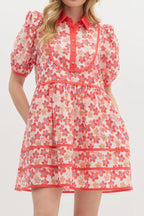 Floral Print Collared Mini Dress Avalabel