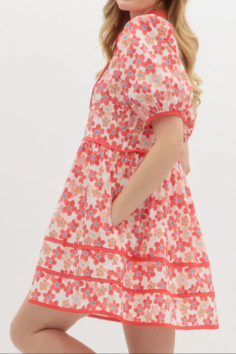 Floral Print Collared Mini Dress Avalabel