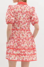 Floral Print Collared Mini Dress Avalabel