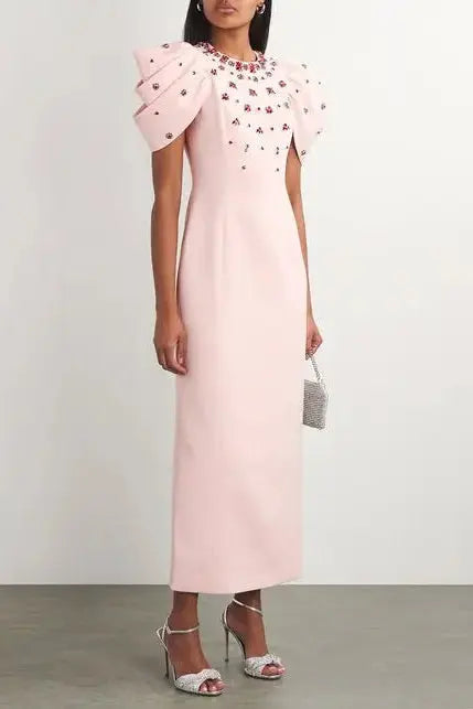 Roxanne Crystal-Embellished Crepe Bodycon Gown in Pink Avalabel