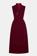 Asymmetric Collar Blazer Midi Dress in Red Avalabel