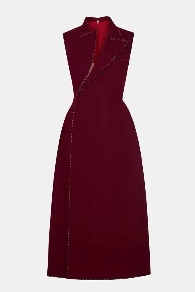 Asymmetric Collar Blazer Midi Dress in Red Avalabel