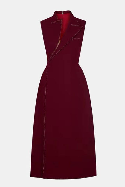 Asymmetric Collar Blazer Midi Dress in Red
