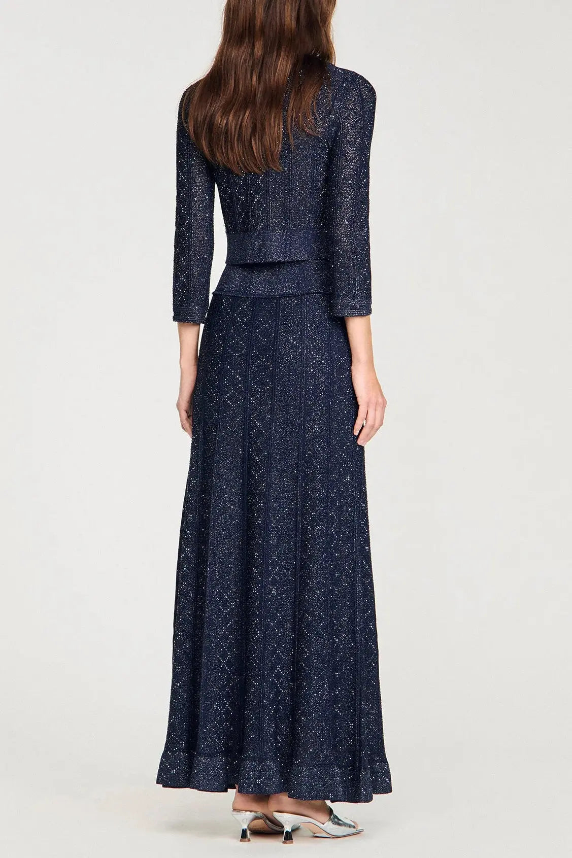 alexandra Rhinestone knit maxi skirt in navy blue Avalabel