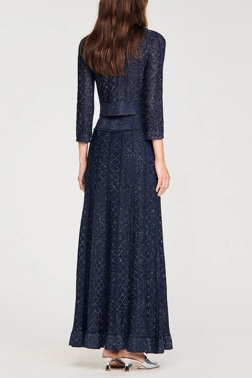 alexandra Rhinestone knit maxi skirt in navy blue Avalabel