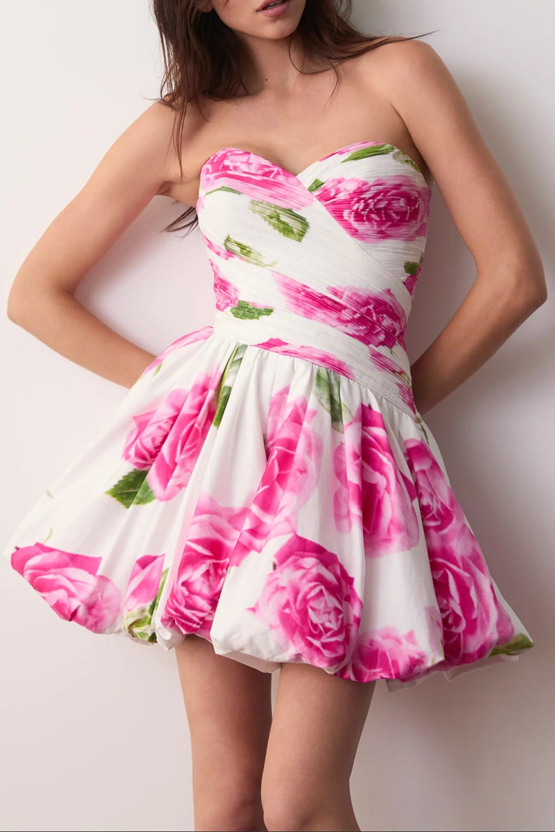 Rose Light Bubble Hem Strapless Mini Dress Avalabel