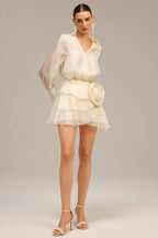 anna Wrap V-Neck Organza Shirt mini dress in apricot Avalabel