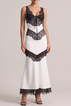 Sleeveless Black Lace Patchwork Mermaid Maxi Dress poava