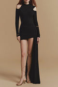 Black Off-Shoulder Bodycon Mini Dress with Cape Soraya