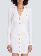 vicky v-neck button-detail ribbed mini dress in white Avalabel