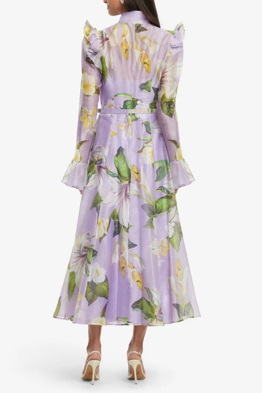 winni Lily Blossom Print Lilac Butterfly Sleeve Midi Dress Avalabel