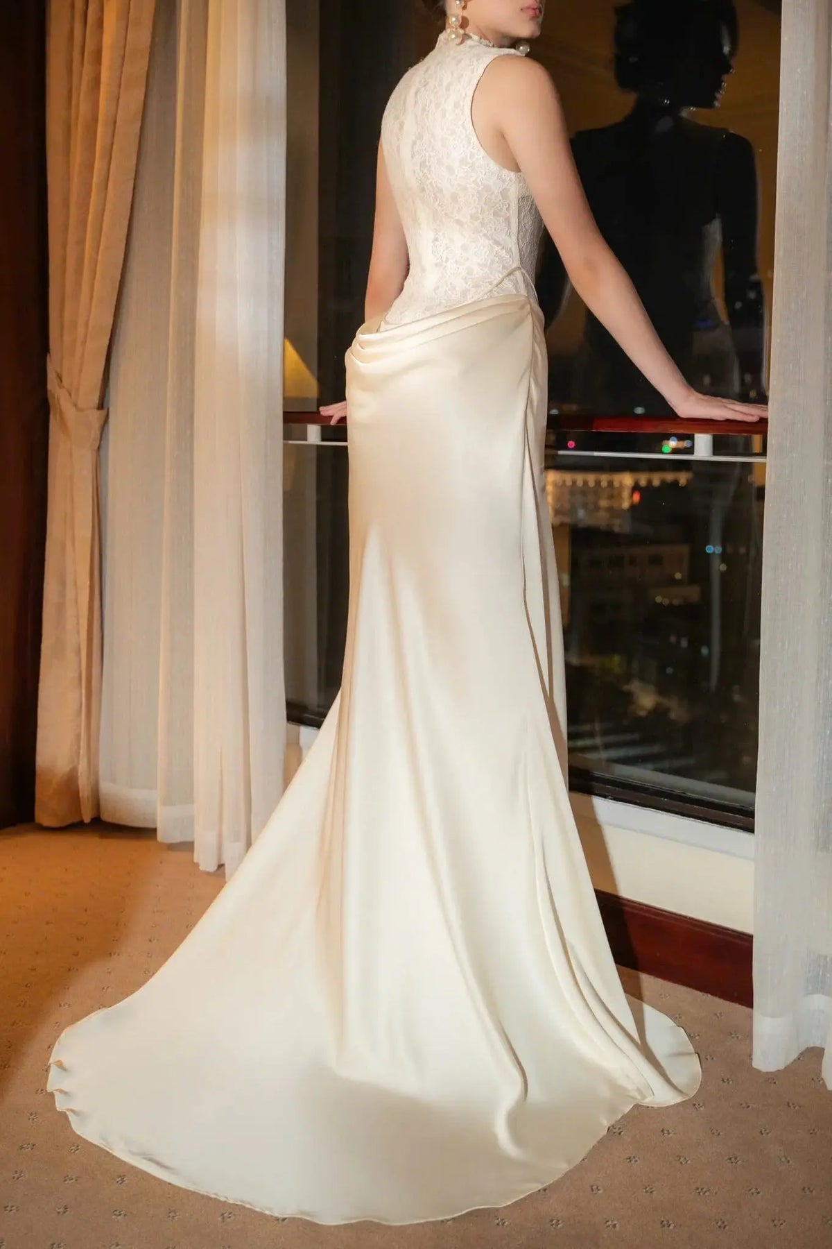 giselle flower embellished sleeveless lace maxi dress  in white Avalabel