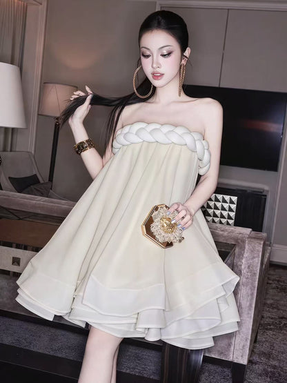Hemp Rope Tube Top Tutu Skirt in Beige