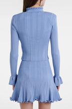 Polly Blue Beaded Knit Blouse & Skirt Set Avalabel