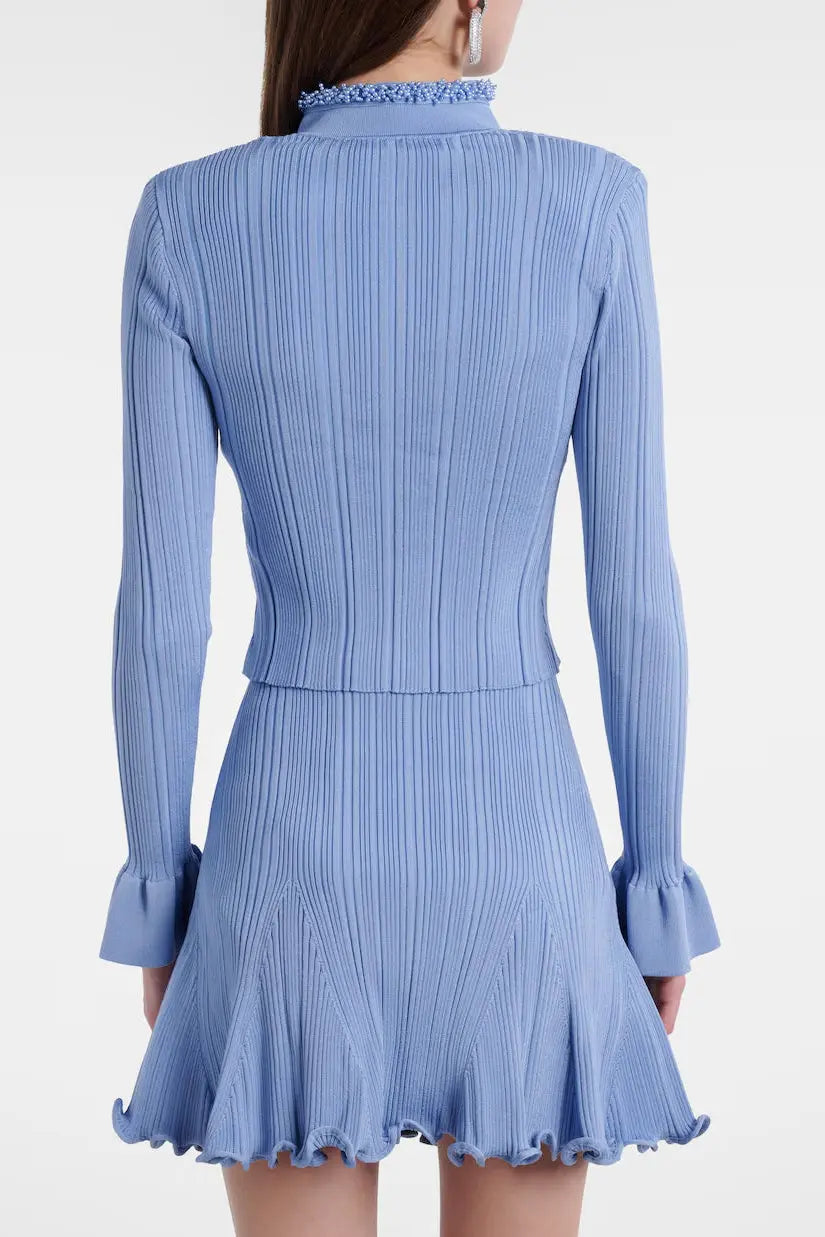 Polly Blue Beaded Knit Blouse & Skirt Set Avalabel