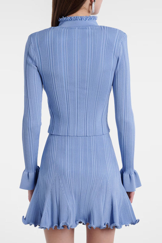 Polly Blue Beaded Knit Blouse & Skirt Set